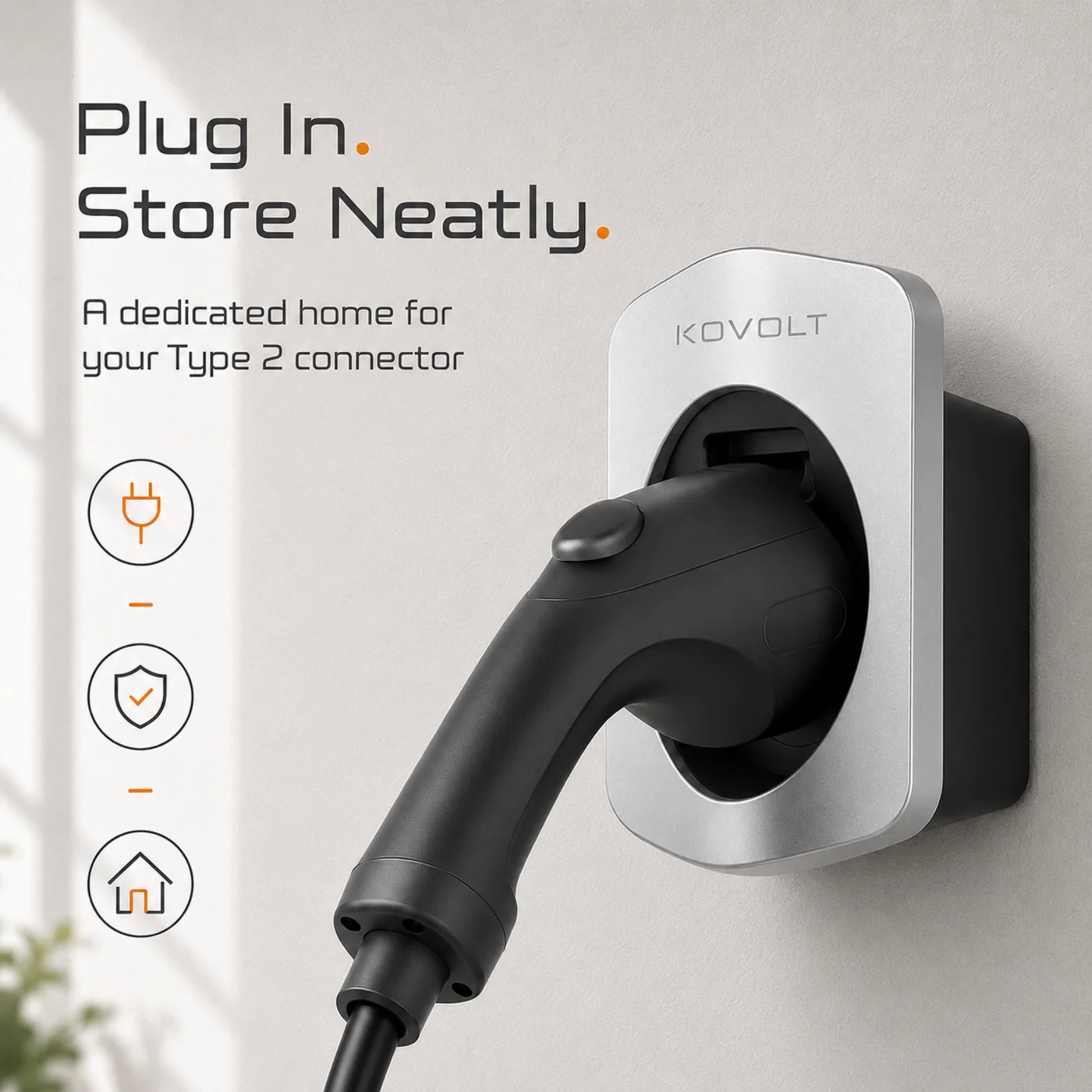 A Type 2 charging connector secured inside the Kovolt Mount.