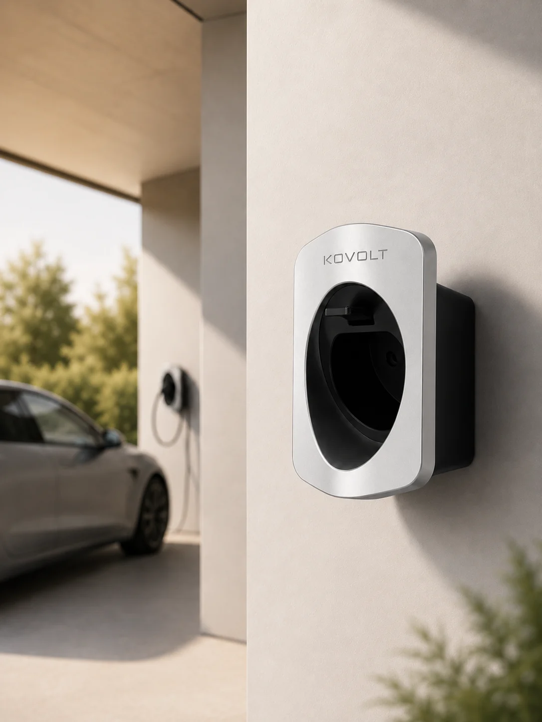 The Kovolt Mount installed beside a home charging point.
